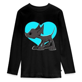 süßer Hund mit Herz in blau. Shirt, Sticker,... - Teenager Premium Bio Langarmshirt - Schwarz - Vorne - AI Model Kid Female (0cm)