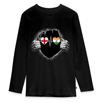 England und Indien Indisch India Fahne Flaggen - Teenager Premium Bio Langarmshirt - Schwarz - Vorne - AI Model Kid Female (0cm)
