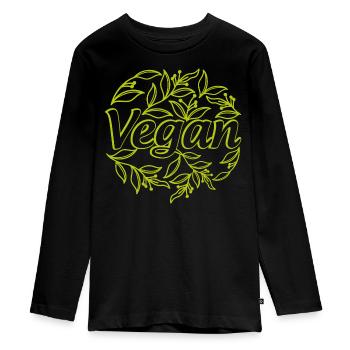 Vert végétalien - T-shirt manches longues Premium Ado - noir - Devant - AI Model Kid Female (0cm)