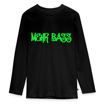 MEHR BASS - Schriftzug neon grün - Teenager Premium Bio Langarmshirt - Schwarz - Vorne - AI Model Kid Female (0cm)