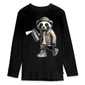 Panda Graffiti Sprühdose Streetart - Teenager Premium Bio Langarmshirt - Schwarz - Vorne - AI Model Kid Female (0cm)