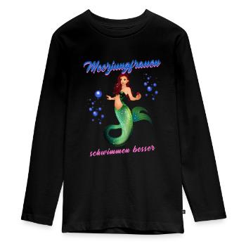 Schwimmen Spruch Lustig Meerjungfrauen Schwimmen - Teenager Premium Bio Langarmshirt - Schwarz - Vorne - AI Model Kid Female (0cm)
