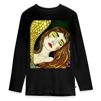 Mermaid Portrait Gustav Klimt Style - Teenager Premium Organic Long Sleeve Shirt - black - Front - AI Model Kid Female (0cm)