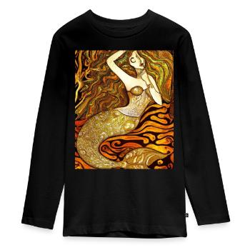 Mermaid Portrait Gustav Klimt Style - Teenager Premium Organic Long Sleeve Shirt - black - Front - AI Model Kid Female (0cm)