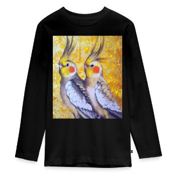 Nymphensittich Pärchen Gustav Klimt Style - Teenager Premium Bio Langarmshirt - Schwarz - Vorne - AI Model Kid Female (0cm)