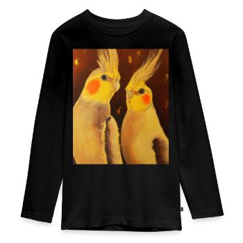 Nymphensittich Pärchen Gustav Klimt Style - Teenager Premium Bio Langarmshirt - Schwarz - Vorne - AI Model Kid Female (0cm)