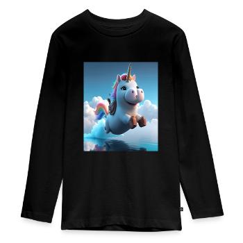 Cute Rainbow Unicorn Otter Riding A Unicorn - Teenager Premium Bio Langarmshirt - Schwarz - Vorne - AI Model Kid Female (0cm)