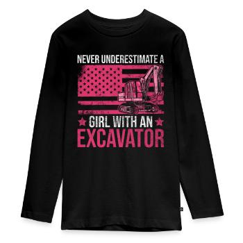 Bagger Mädchen Frau Baggerfahrer - T-shirt manches longues Premium Ado - noir - Devant - AI Model Kid Female (0cm)
