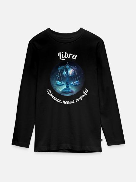 Libra Sternzeichen Waage Astronomie - Teenager Premium Bio Langarmshirt - Schwarz
