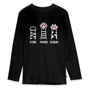 Stein Papier Schere Katze Pfote Spiel Katzenpfoten - Teenager Premium Bio Langarmshirt - Schwarz - Vorne - AI Model Kid Female (0cm)