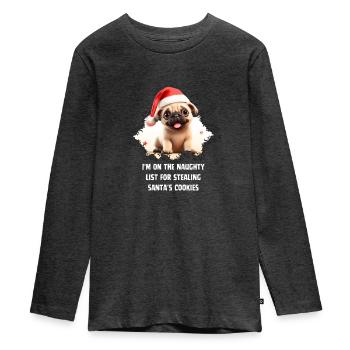 Cookie accomplice: Pug on Santa's List! - Teenager Premium Organic Long Sleeve Shirt - heather anthracite - Front - AI Model Kid Female (0cm)