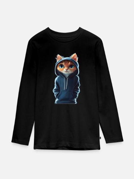 Bockige Katze mit Pullover - Teenager Premium Bio Langarmshirt - Schwarz