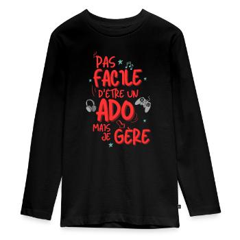 T-shirt Ado Garçon Humour je gère - T-shirt manches longues Premium Ado - noir - Devant - AI Model Kid Female (0cm)