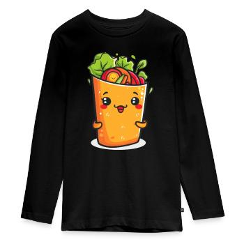 Funny Burrito Cartoon - Teenager Premium Organic Long Sleeve Shirt - black - Front - AI Model Kid Female (0cm)