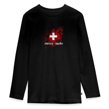 swiss made - Teenager Premium Organic Long Sleeve Shirt - black - Front - AI Model Kid Female (0cm)