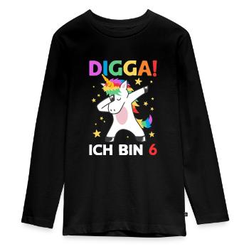 Digga Ich Bin 6 Jahre 6. Geburtstag Einhorn - Teenager Premium Bio Langarmshirt - Schwarz - Vorne - AI Model Kid Female (0cm)
