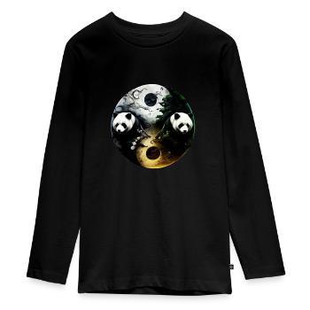 Yin Yang Panda - Teenager Premium Bio Langarmshirt - Schwarz - Vorne - AI Model Kid Female (0cm)