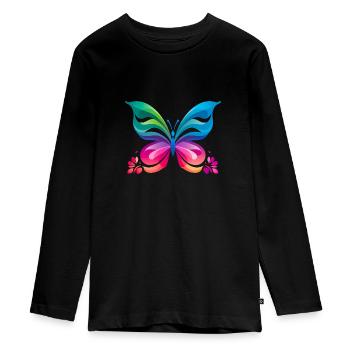Rainbow Butterfly - Teenager Premium Organic Long Sleeve Shirt - black - Front - AI Model Kid Female (0cm)