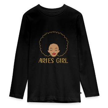 Sternzeichen Widder - Teenager Premium Bio Langarmshirt - Schwarz - Vorne - AI Model Kid Female (0cm)
