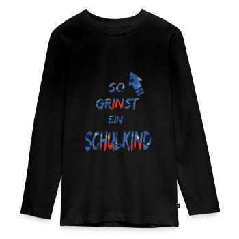 Schulkind grinst - Einschulung - Bl - Teenager Premium Bio Langarmshirt - Schwarz - Vorne - AI Model Kid Female (0cm)