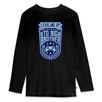 Leveling up big brother - Teenager Premium Organic Long Sleeve Shirt - black - Front - AI Model Kid Female (0cm)