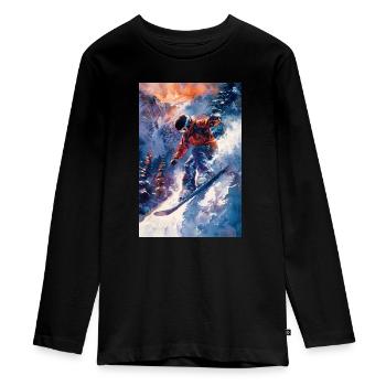 Epische Snowboard-Abenteuerkunst - Teenager Premium Bio Langarmshirt - Schwarz - Vorne - AI Model Kid Female (0cm)