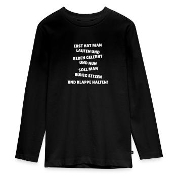 Und nun Klappe halten! Lustiger Spruch Kinder - Teenager Premium Bio Langarmshirt - Schwarz - Vorne - AI Model Kid Female (0cm)