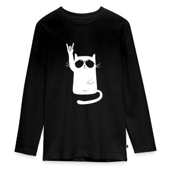 Metal Katze - Teenager Premium Bio Langarmshirt - Schwarz - Vorne - AI Model Kid Female (0cm)