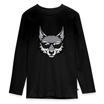 Cooler Cartoon Wolf mit Sonnenbrille - Teenager Premium Bio Langarmshirt - Schwarz - Vorne - AI Model Kid Female (0cm)