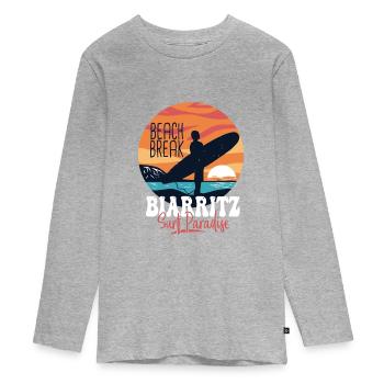 Surf Biarritz spot surf pour surfeur - T-shirt manches longues Premium Ado - gris chiné - Devant
