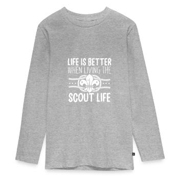 Pfadfinder Leben - Teenager Premium Bio Langarmshirt - Grau meliert - Vorne