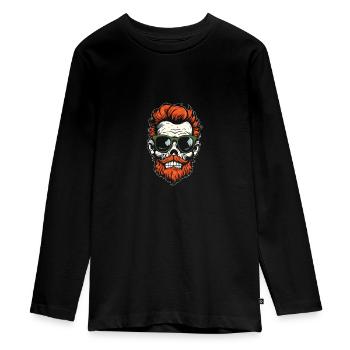 Halloween Skelett Schädel - Teenager Premium Bio Langarmshirt - Schwarz - Vorne - AI Model Kid Female (0cm)