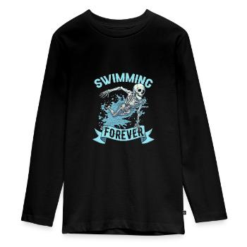 Schwimmen Schwimmer Skelett - Teenager Premium Bio Langarmshirt - Schwarz - Vorne - AI Model Kid Female (0cm)