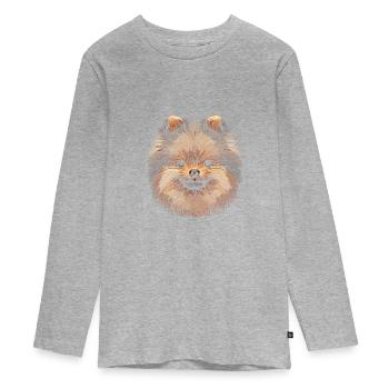 Pomeranian Fingerabdruck - Teenager Premium Bio Langarmshirt - Grau meliert - Vorne
