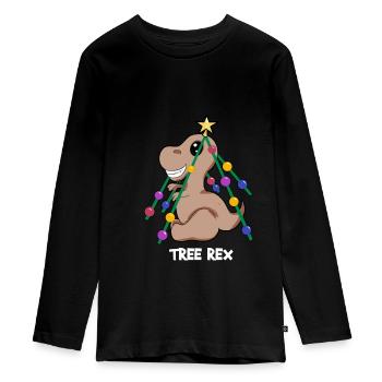 treerex Dino Dinosaurier Weihnachtsbaum Geschenk Comic - Teenager Premium Bio Langarmshirt - Schwarz - Vorne - AI Model Kid Female (0cm)