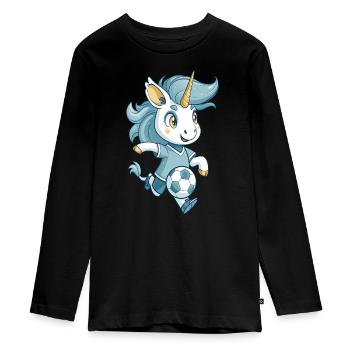 Un mignon joueur de football licorne pour les fans de football - T-shirt manches longues Premium Ado - noir - Devant - AI Model Kid Female (0cm)