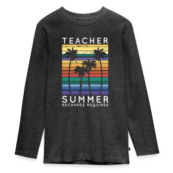 Teacher Summer Recharge Required Vacay Mode Beach - Teenager Premium Bio Langarmshirt - Anthrazit meliert - Vorne - AI Model Kid Female (0cm)