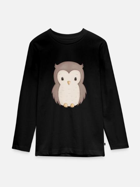 Eule - Teenager Premium Bio Langarmshirt - Schwarz