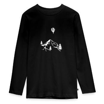 Drawn balloonist mountains hot air balloon - Teenager Premium Bio Langarmshirt - Schwarz - Vorne - AI Model Kid Female (0cm)