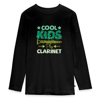 For children Cool kids play clarinet - Teenager Premium Organic Long Sleeve Shirt - black - Front - AI Model Kid Female (0cm)