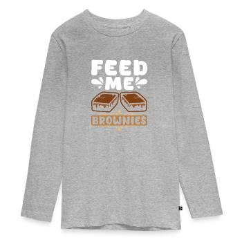Feed Me Brownies - Teenager Premium Organic Long Sleeve Shirt - heather grey - Front