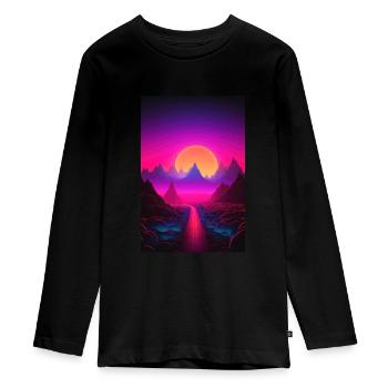 Luminous Peaks: Synthwave Serenity - Teenager Premium Bio Langarmshirt - Schwarz - Vorne - AI Model Kid Female (0cm)