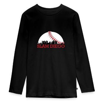 Slam Diego Baseball - Teenager Premium Organic Long Sleeve Shirt - black - Front - AI Model Kid Female (0cm)