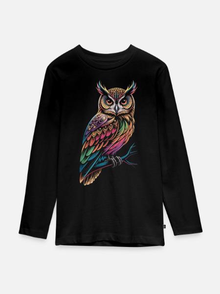 Bunte Eule – Mystisch & Farbig - Teenager Premium Bio Langarmshirt - Schwarz