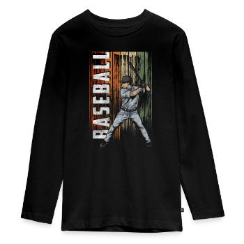 Baseball Ball Player Pitching - Teenager Premium Organic Long Sleeve Shirt - black - Front - AI Model Kid Female (0cm)