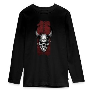 Griff des Dämons: Finsterer Schädel - Teenager Premium Bio Langarmshirt - Schwarz - Vorne - AI Model Kid Female (0cm)
