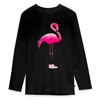 Flamingo with Sneaker Bird Pink - Teenager Premium Organic Long Sleeve Shirt - black - Front - AI Model Kid Female (0cm)