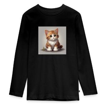 chat mignon - T-shirt manches longues Premium Ado - noir - Devant - AI Model Kid Female (0cm)