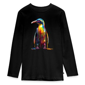 Pingouin arc-en-ciel - T-shirt manches longues Premium Ado - noir - Devant - AI Model Kid Female (0cm)