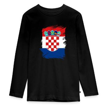 Kroatien Flagge Adria Zagreb Kroatische Fahne - Teenager Premium Bio Langarmshirt - Schwarz - Vorne - AI Model Kid Female (0cm)